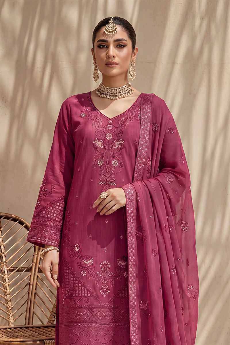 Nishah by Breeza Fashion - 3PC Unstitched Embroidered Lawn Suit (Maroon)