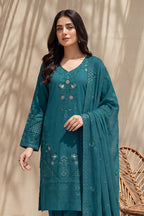Nishah by Breeza Fashion - 3PC Unstitched Embroidered Lawn Suit (Dark Green)