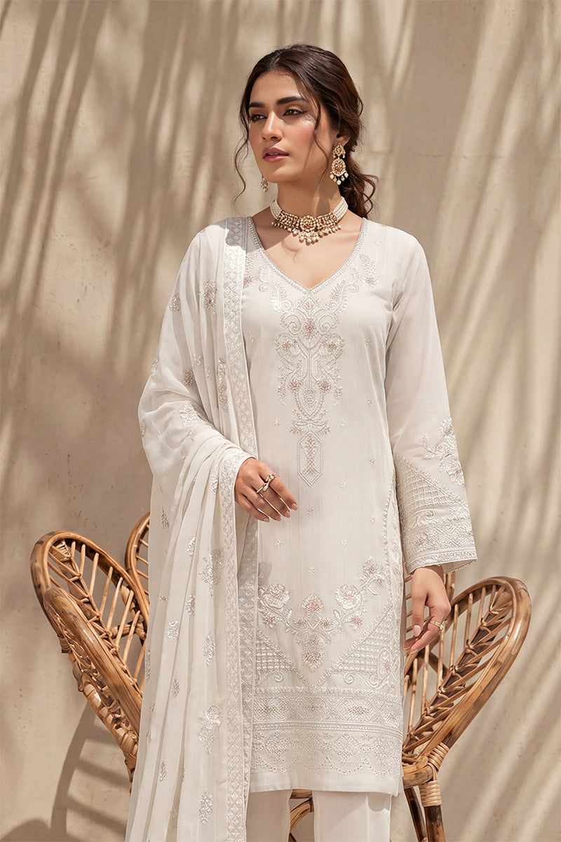 Nishah by Breeza Fashion - 3PC Unstitched Embroidered Lawn Suit (White)