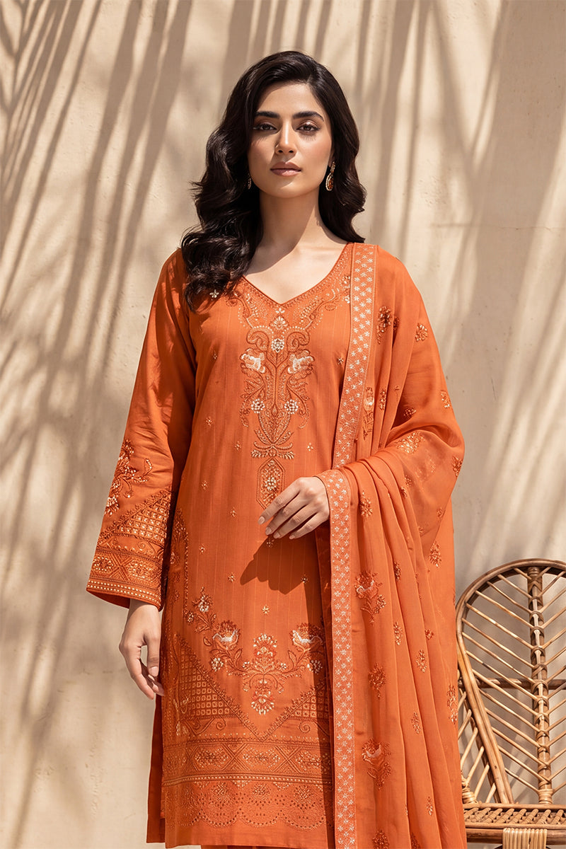 Nishah by Breeza Fashion - 3PC Unstitched Embroidered Lawn Suit (Orange)