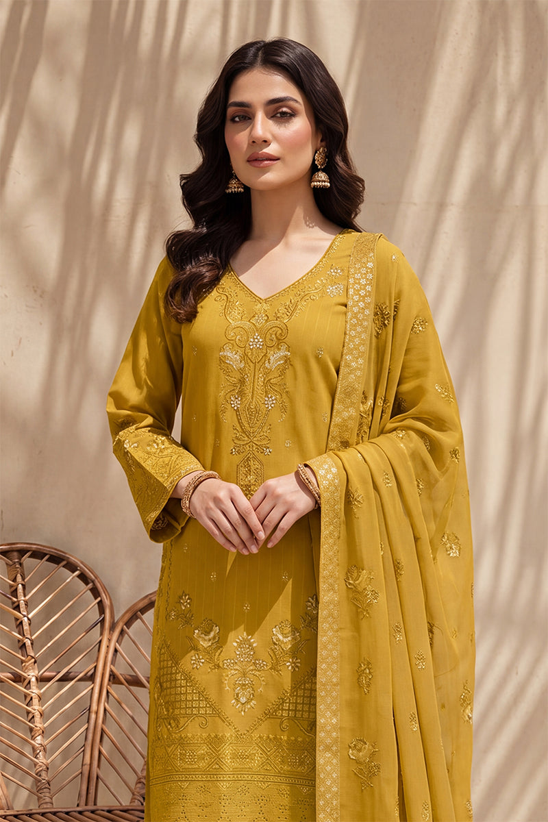 Nishah by Breeza Fashion - 3PC Unstitched Embroidered Lawn Suit (Mustard)