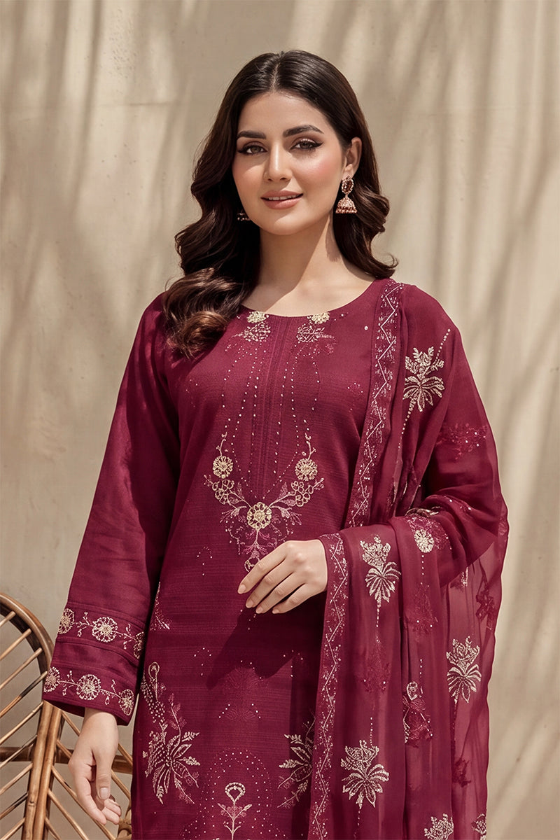 Parado by Breeza Fashion - 3PC Unstitched Embroidered Lawn Suit (Maroon)