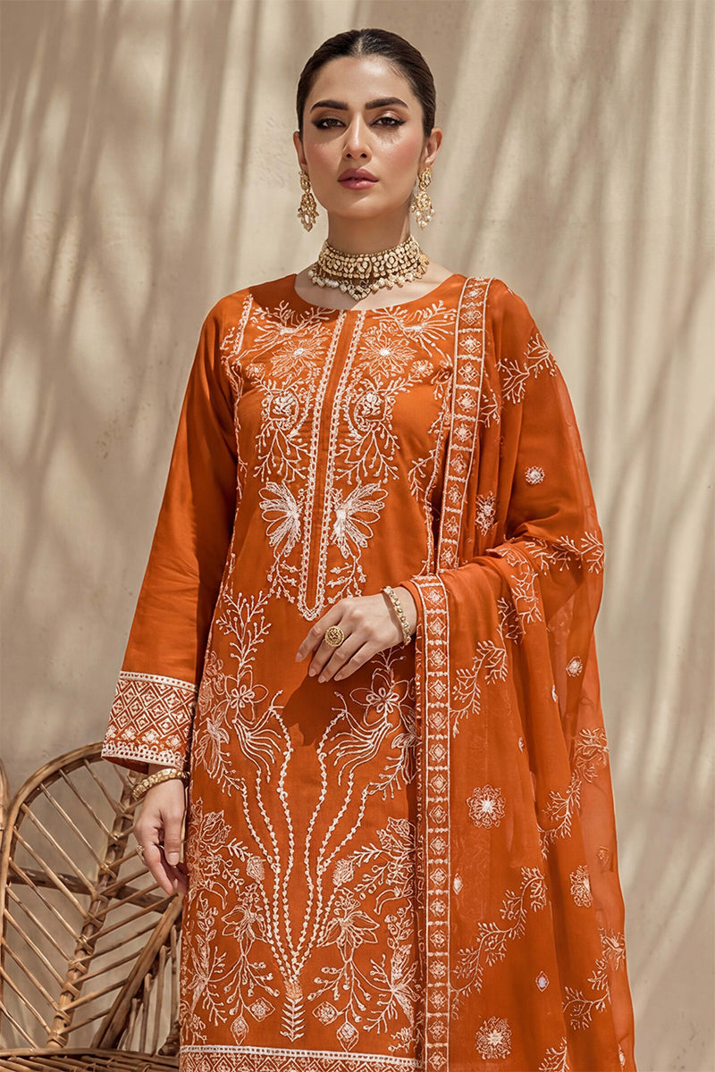 Sana by Breeza Fashion - 3PC Unstitched Embroidered Lawn Suit (Terracotta)
