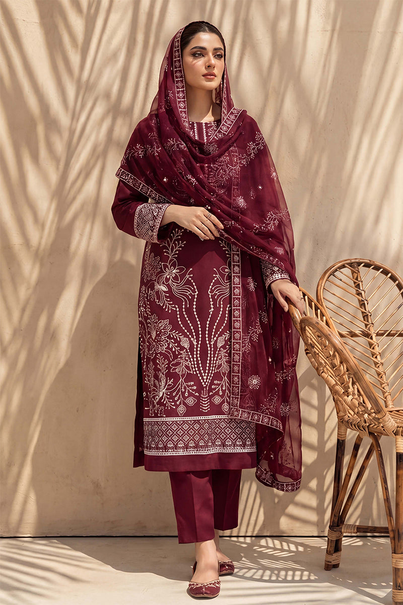 Sana by Breeza Fashion - 3PC Unstitched Embroidered Lawn Suit (Maroon)