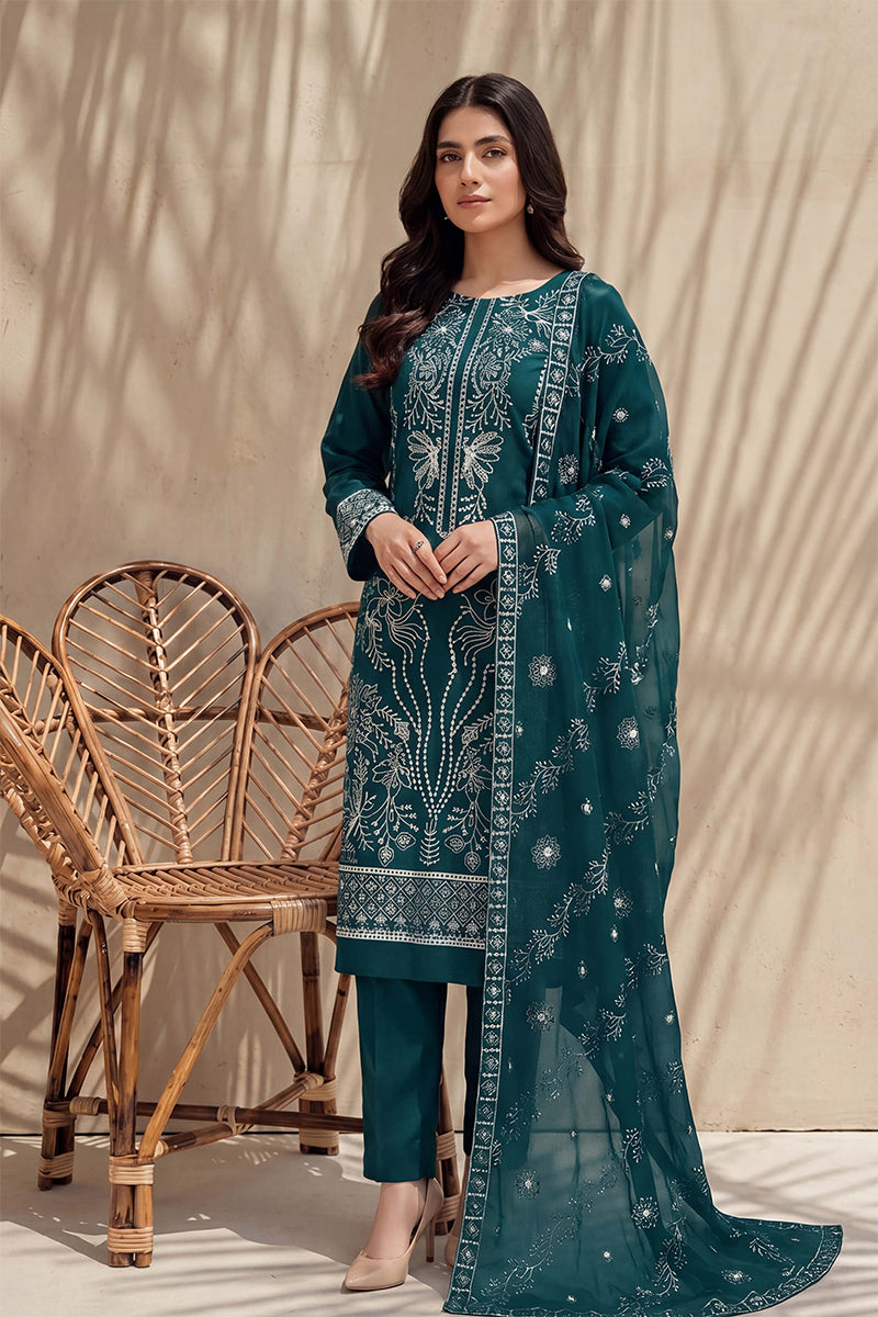 Sana by Breeza Fashion - 3PC Unstitched Embroidered Lawn Suit (Deep Sea Green)