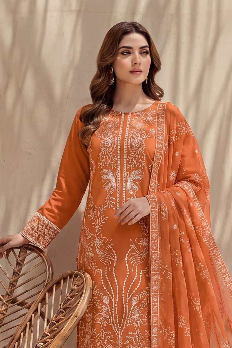 Sana by Breeza Fashion - 3PC Unstitched Embroidered Lawn Suit (Orange)