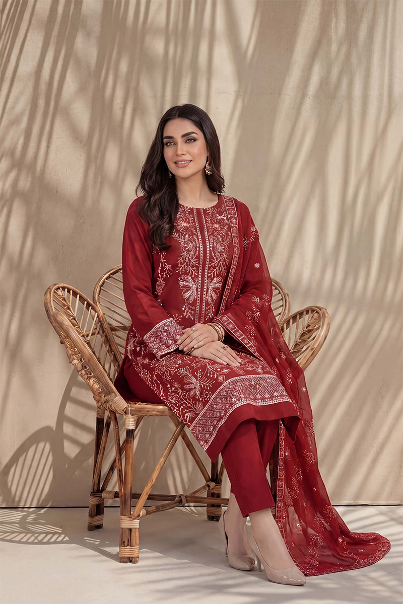 Sana by Breeza Fashion - 3PC Unstitched Embroidered Lawn Suit (Red)