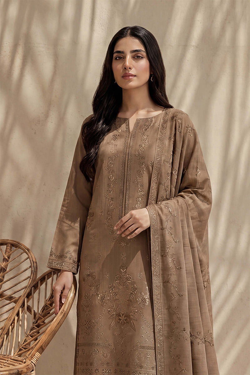 Sania by Breeza Fashion - 3PC Unstitched Embroidered Lawn Suit (Brown)