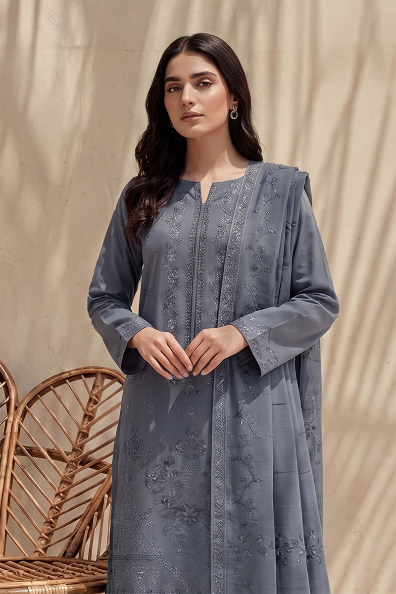 Sania by Breeza Fashion - 3PC Unstitched Embroidered Lawn Suit (Gray)