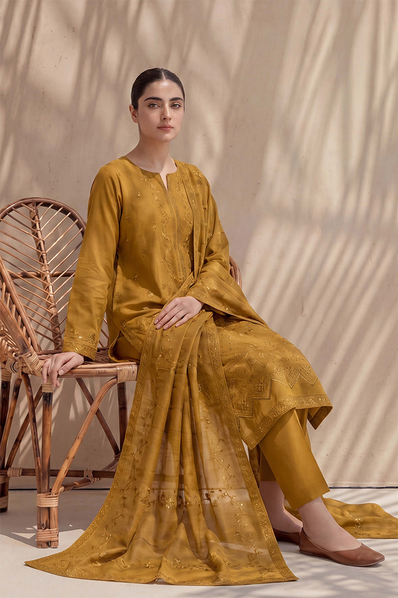 Sania by Breeza Fashion - 3PC Unstitched Embroidered Lawn Suit (Mustard)