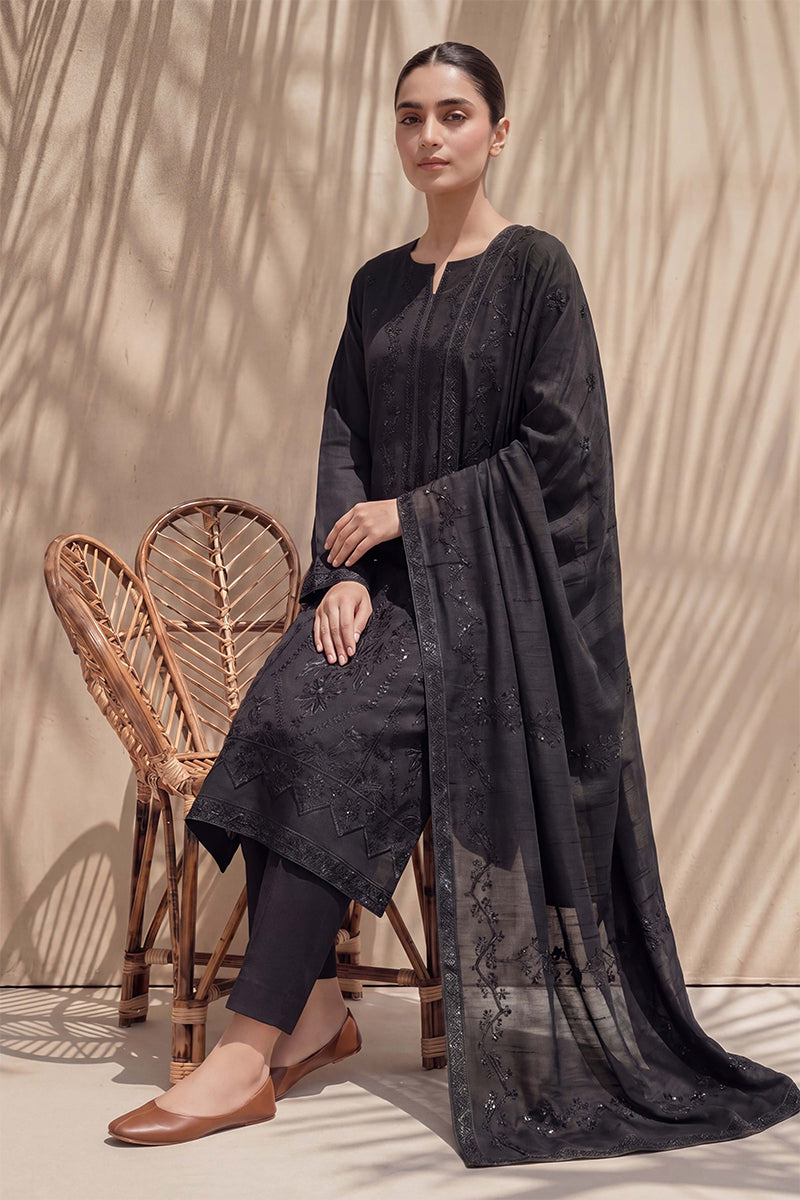 Sania by Breeza Fashion - 3PC Unstitched Embroidered Lawn Suit (Black)