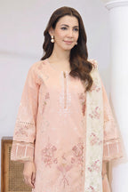 Mashaim By Johra - 3PC Unstitched Embroidered Lawn Suit (Dusty Peach)