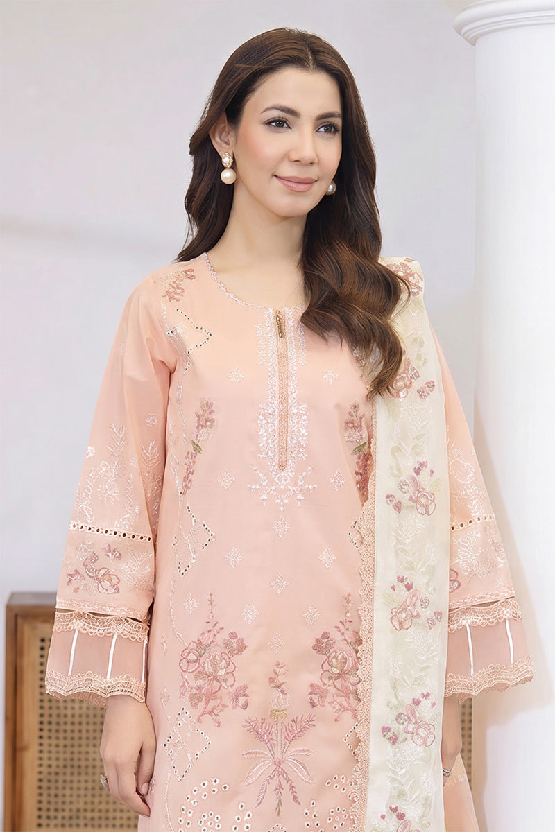Mashaim By Johra - 3PC Unstitched Embroidered Lawn Suit (Dusty Peach)