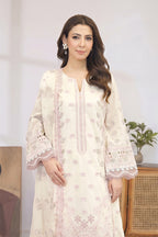 Mashaim By Johra - 3PC Unstitched Embroidered Lawn Suit (White & light pink)