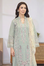Mashaim By Johra - 3PC Unstitched Embroidered Lawn Suit (Bluesh Green)