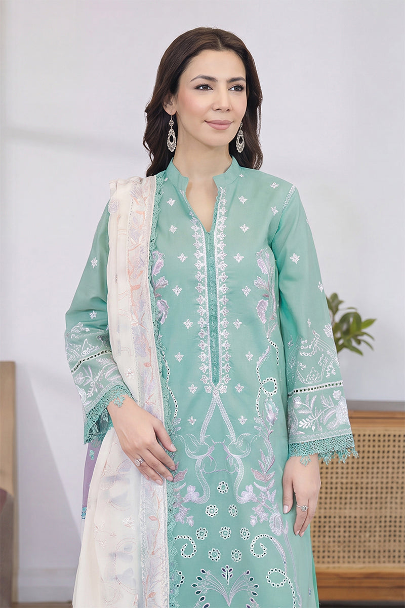 Mashaim By Johra - 3PC Unstitched Embroidered Lawn Suit (Sea Foam)