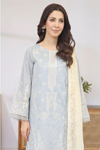 Mashaim By Johra - 3PC Unstitched Embroidered Lawn Suit (Light Aqua)