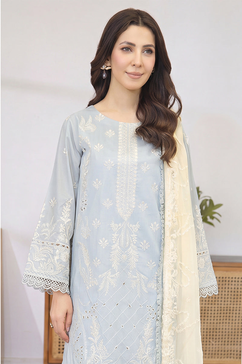 Mashaim By Johra - 3PC Unstitched Embroidered Lawn Suit (Light Aqua)