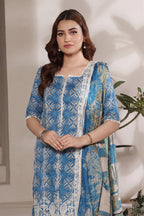 Dhagakari By Moosajee - 3PC Unstitched Embroidered Lawn Suit (Teal Blue)