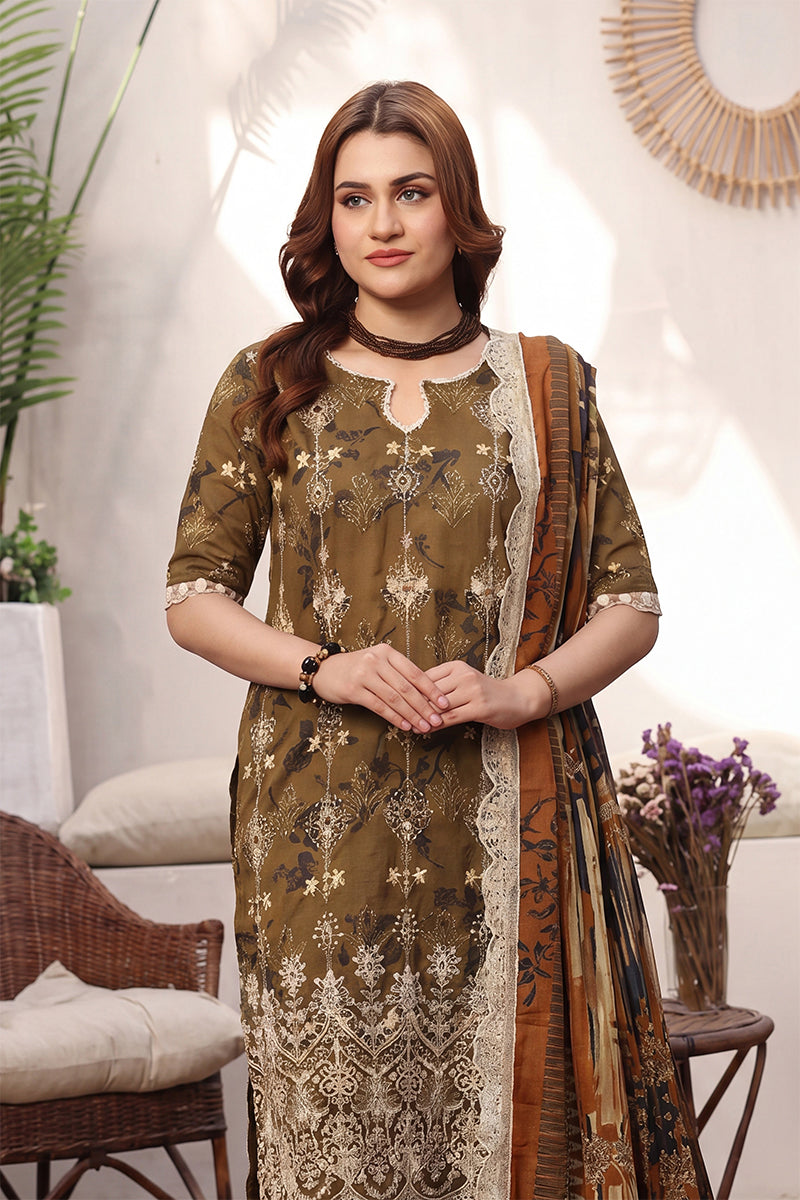 Dhagakari By Moosajee - 3PC Unstitched Embroidered Lawn Suit (Lisbon Green)