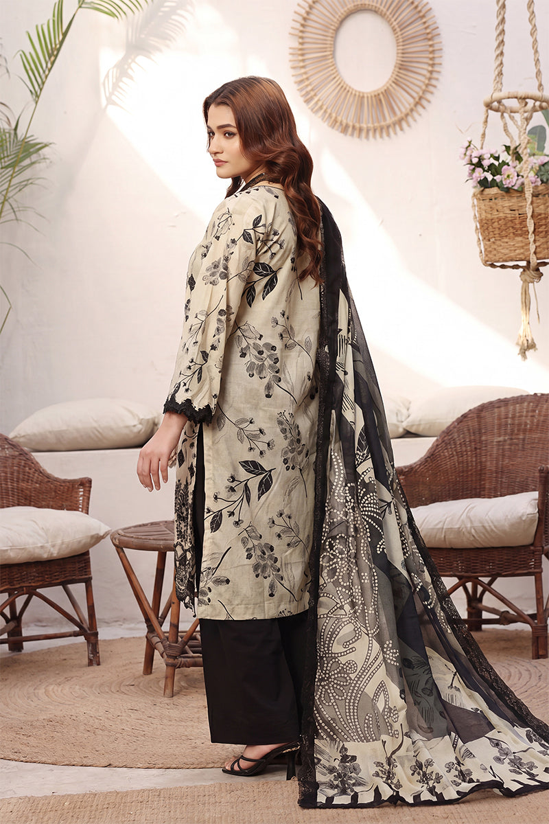 Dhagakari By Moosajee - 3PC Unstitched Embroidered Lawn Suit (Black & White)