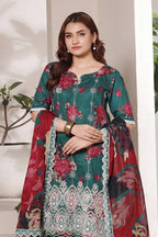 Dhagakari By Moosajee - 3PC Unstitched Embroidered Lawn Suit (Green & Red)