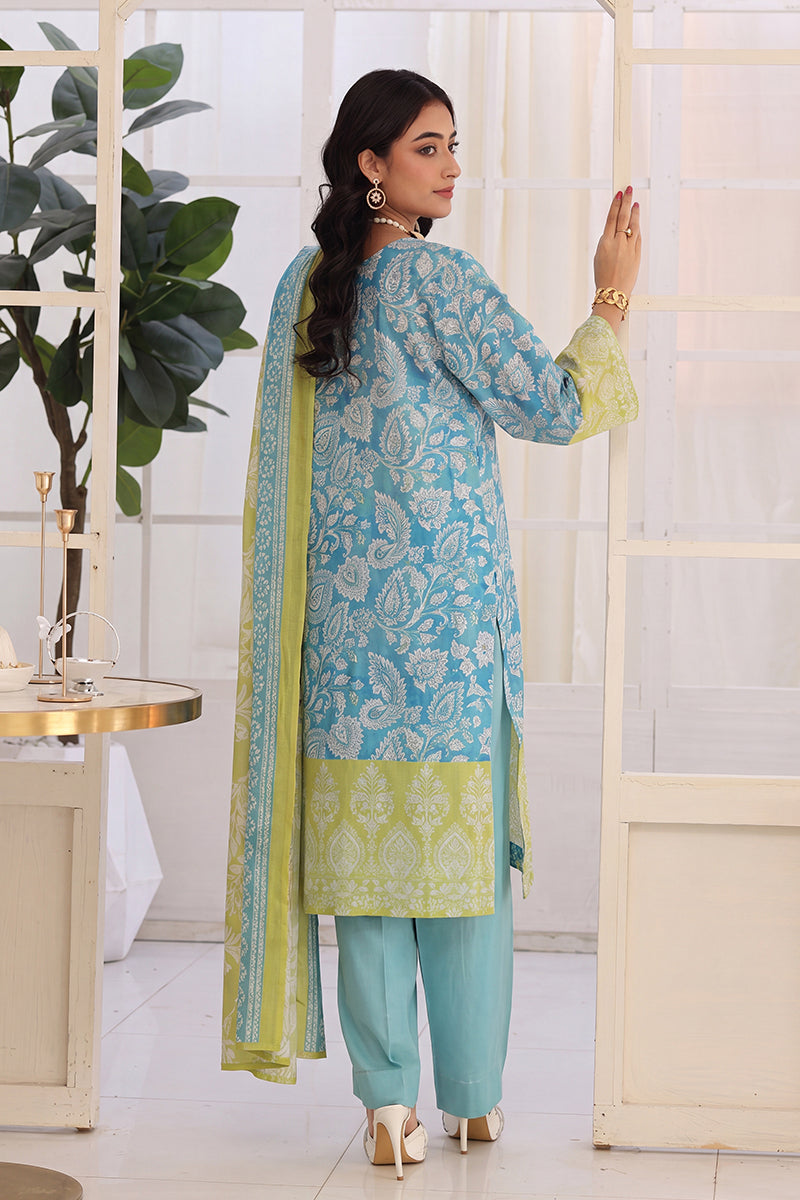 Izhaan Platinum By MJ - 3PC Unstitched Embroidered Lawn Suit (Teal Blue & Lime)