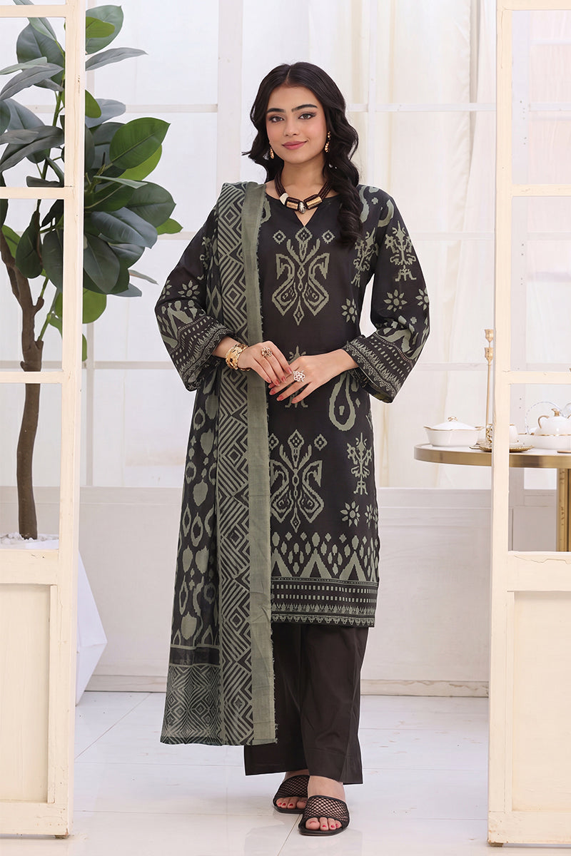 Izhaan Platinum By MJ - 3PC Unstitched Printed Lawn Suit (Black)