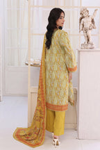 Izhaan Platinum By MJ - 3PC Unstitched Printed Lawn Suit (Pistachio & Olive Gold)