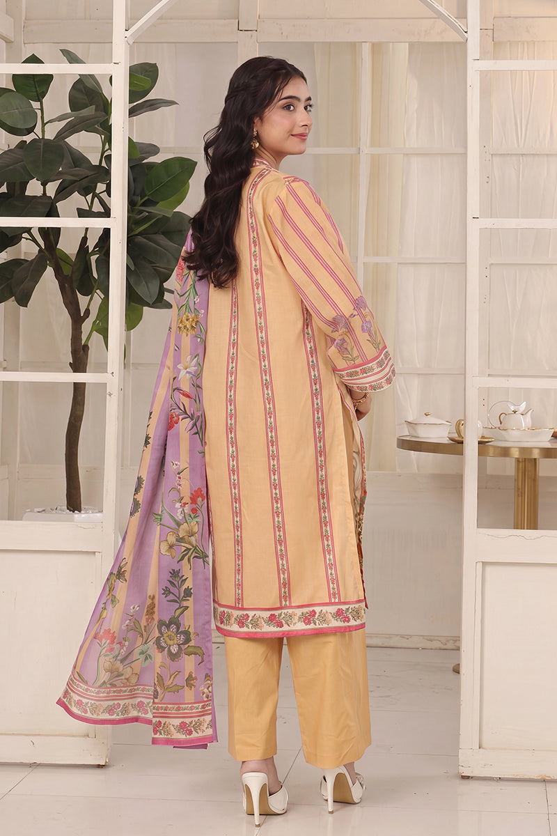 Izhaan Platinum By MJ - 3PC Unstitched Printed Lawn Suit (Mustard)