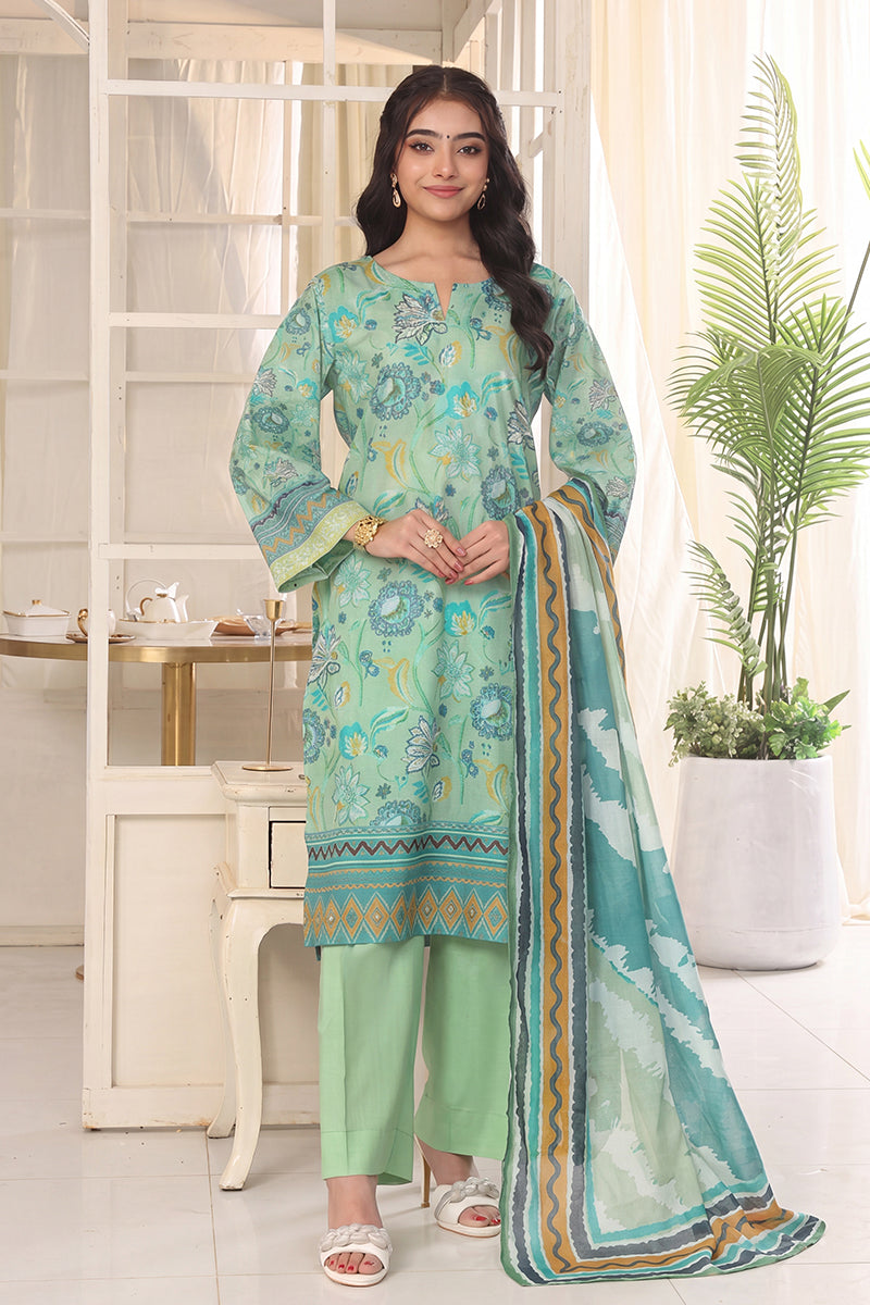 Izhaan Platinum By MJ - 3PC Unstitched Printed Lawn Suit (Ice blue & Sky Green)