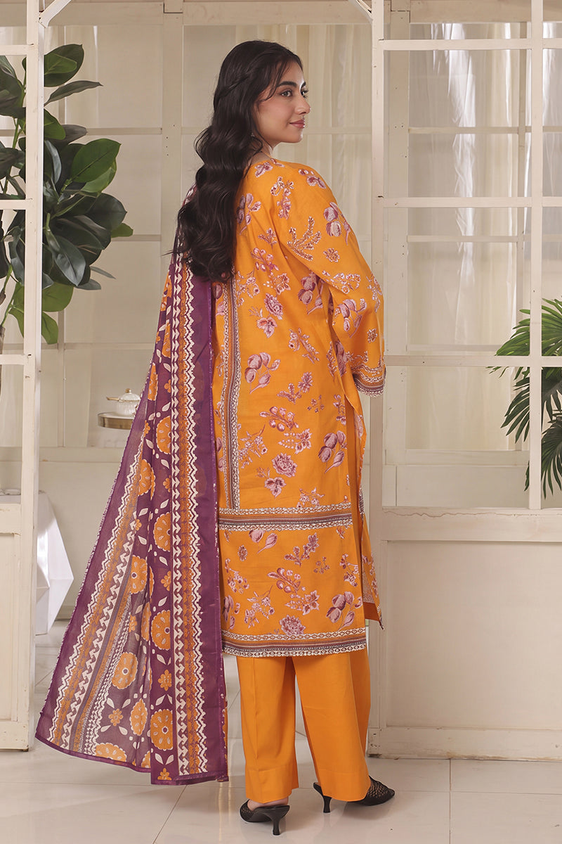 Izhaan Platinum By MJ - 3PC Unstitched Printed Lawn Suit (Orange & Purple)