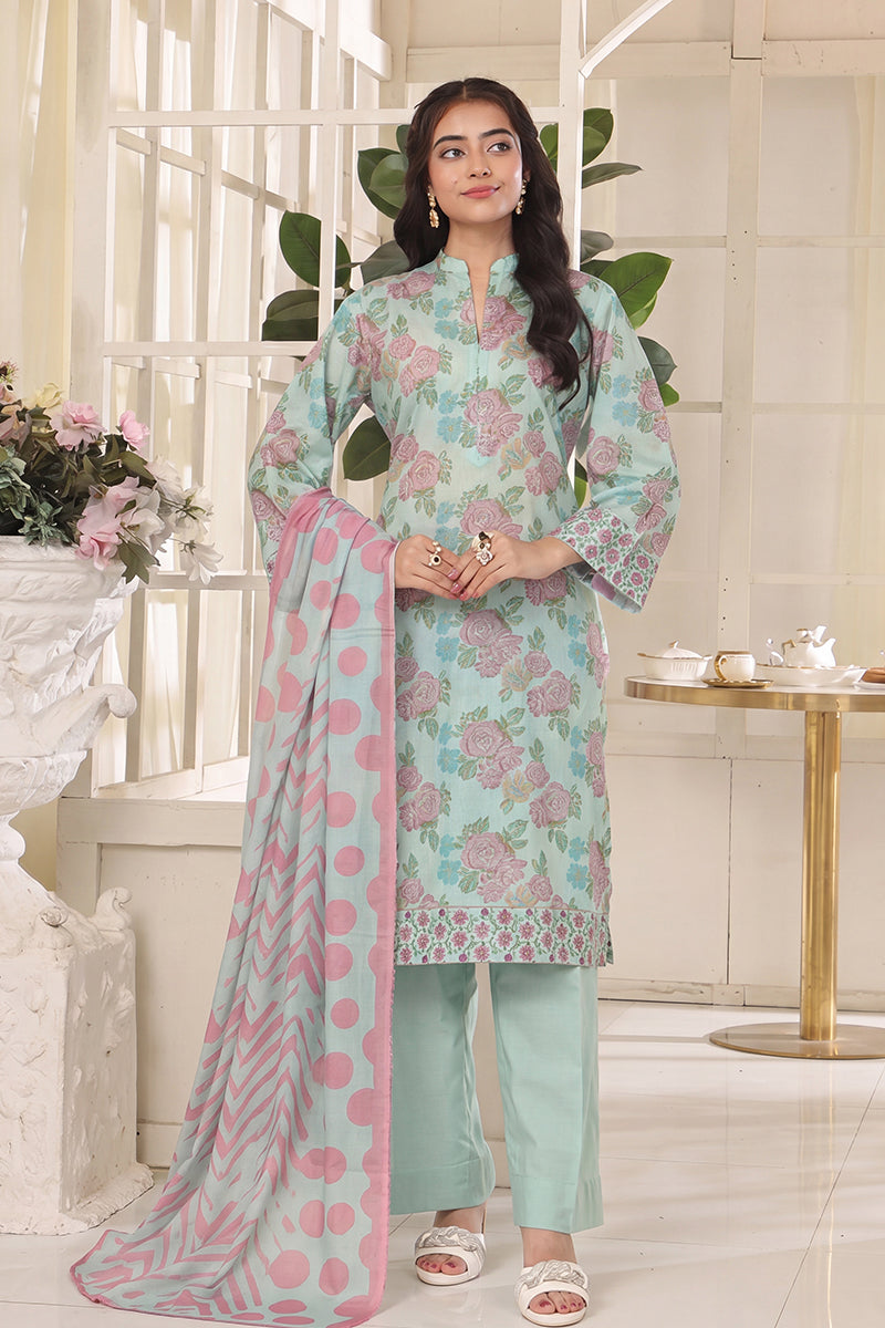 Izhaan Platinum By MJ - 3PC Unstitched Printed Lawn Suit (Pastel blue & Pink)
