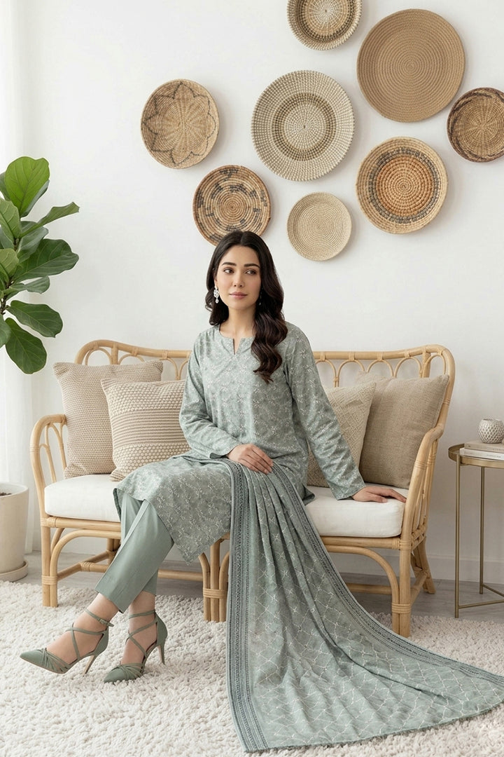 Rimal by UK Vol-61 3PC Unstitched Embroidered Lawn Suit (Green)