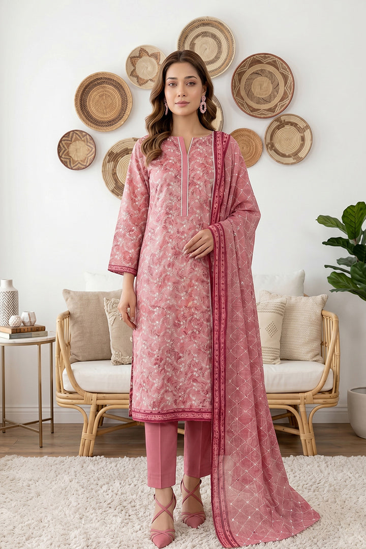 Rimal by UK Vol-61 3PC Unstitched Embroidered Lawn Suit (Pink)