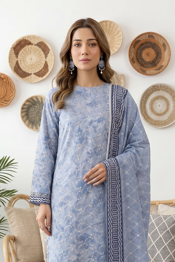 Rimal by UK Vol-61 3PC Unstitched Embroidered Lawn Suit (Blue)