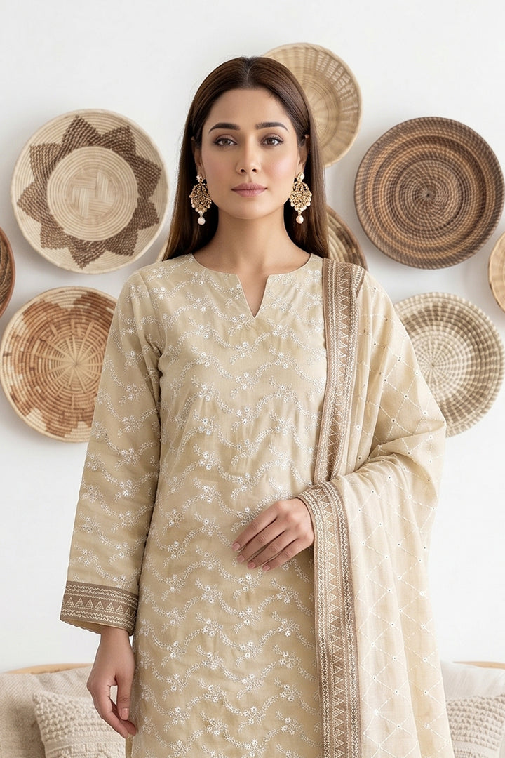 Rimal by UK Vol-61 3PC Unstitched Embroidered Lawn Suit (Cream)