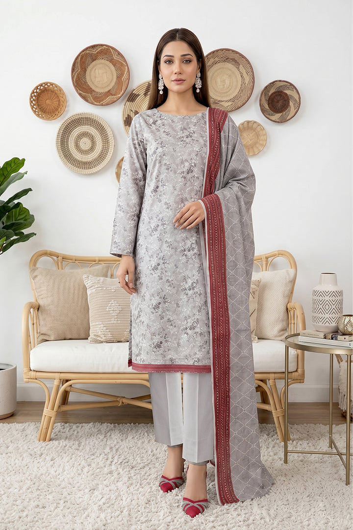 Rimal by UK Vol-61 3PC Unstitched Embroidered Lawn Suit (Silver)