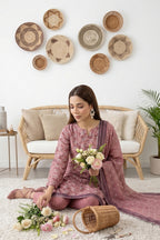 Rimal by UK Vol-61 3PC Unstitched Embroidered Lawn Suit (Light Maroon)