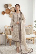 Rimal by UK Vol-61 3PC Unstitched Embroidered Lawn Suit (Light Brown)