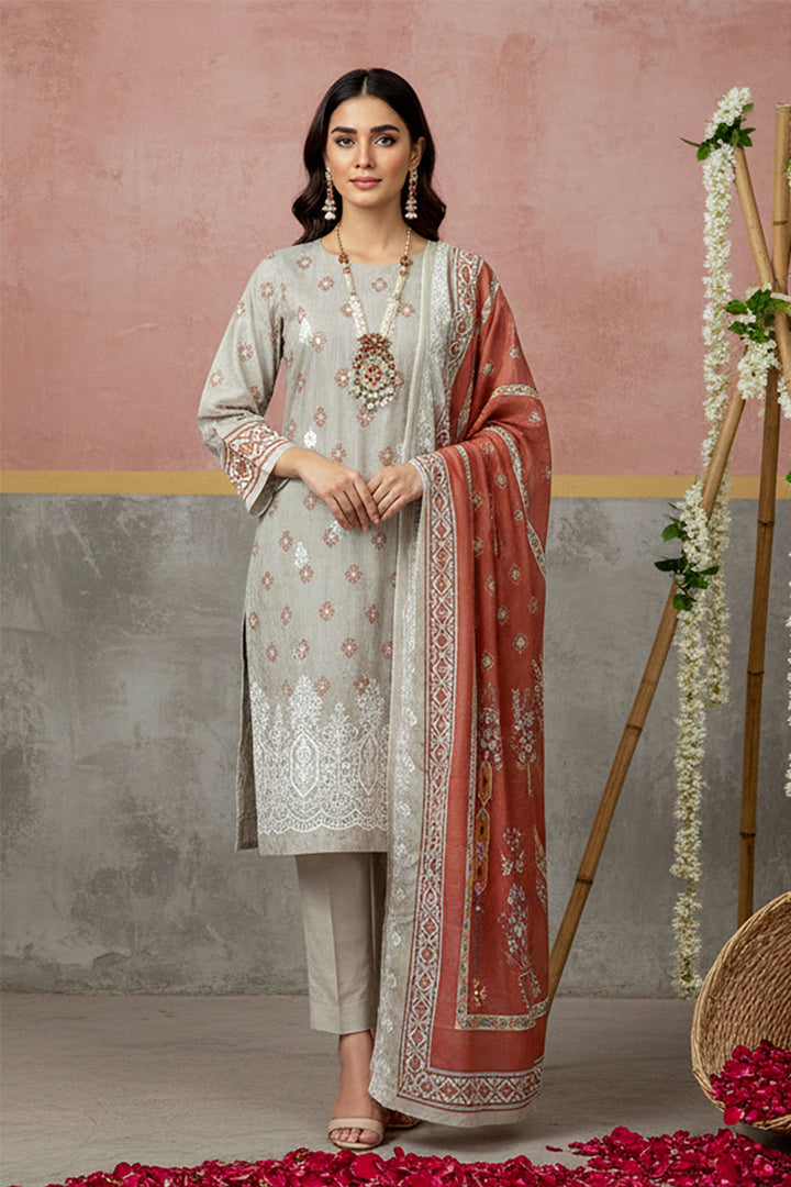 KIJI by Rimal Vol-119 3PC Unstitched Embroidered Lawn Suit (Gray)