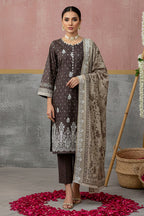 KIJI by Rimal Vol-119 3PC Unstitched Embroidered Lawn Suit (Dark Brown)