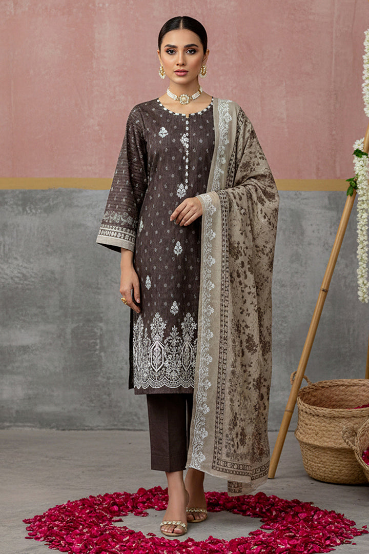 KIJI by Rimal Vol-119 3PC Unstitched Embroidered Lawn Suit (Dark Brown)