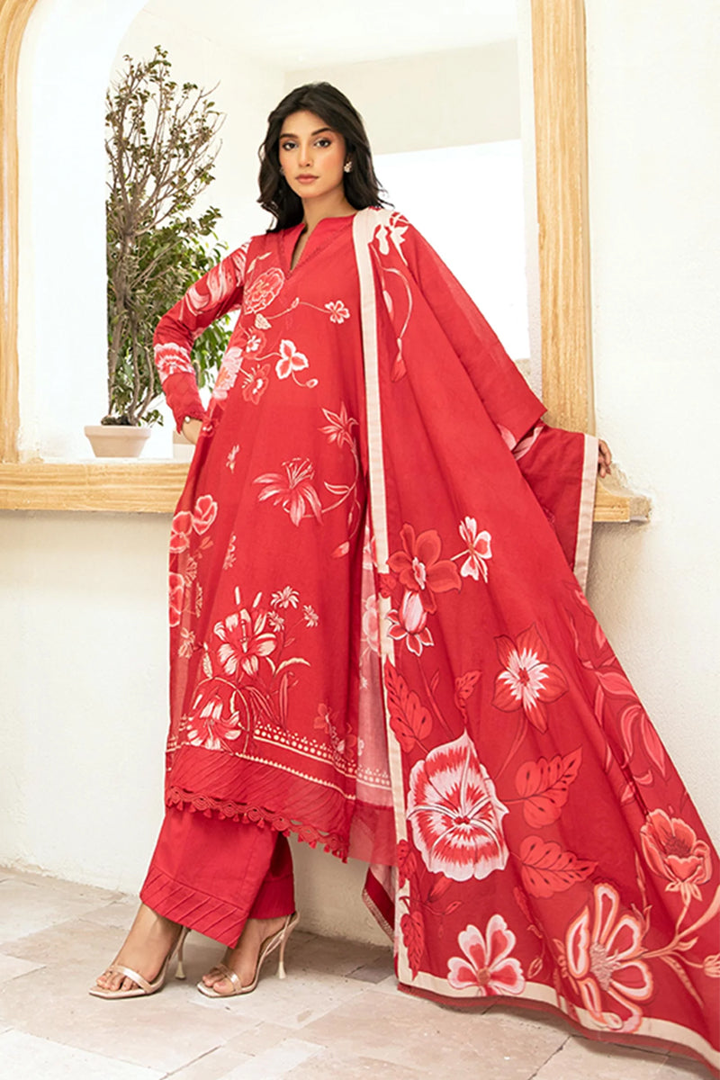 Elahéh By M.Fabrics - 3PC Unstitched Printed Lawn Suit (Red)