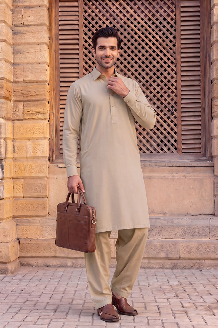 Gul Ahmed – Men’s Unstitched Wash & Wear Fabric (Light Brown)