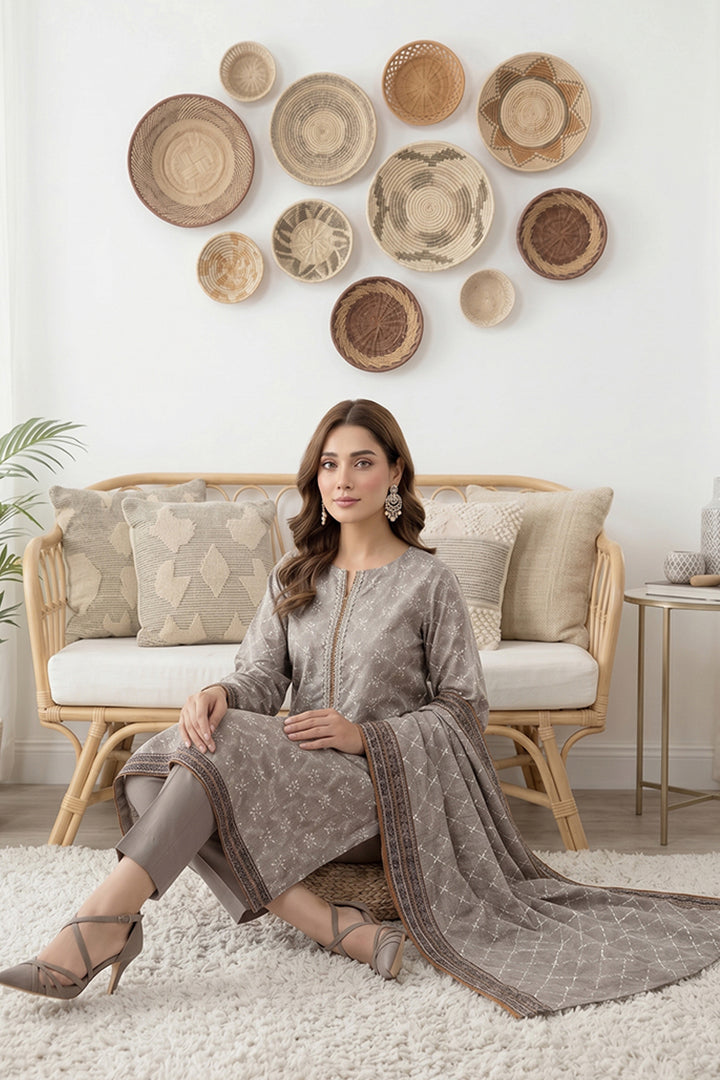 Rimal by UK Vol-61 3PC Unstitched Embroidered Lawn Suit (Gray)