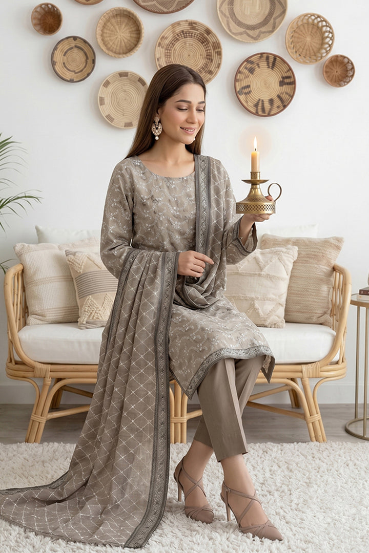 Rimal by UK Vol-61 3PC Unstitched Embroidered Lawn Suit (Rust Brown)