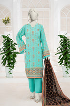 Inaya By KBC Fashion - 3PC Unstitched Printed Lawn Suit (Ice Green & Black)