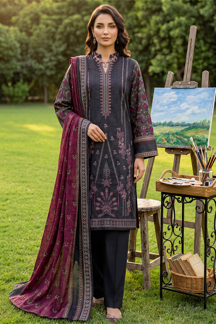 Rimal by UK Vol-41 3PC Unstitched Embroidered Lawn Suit (Navy)