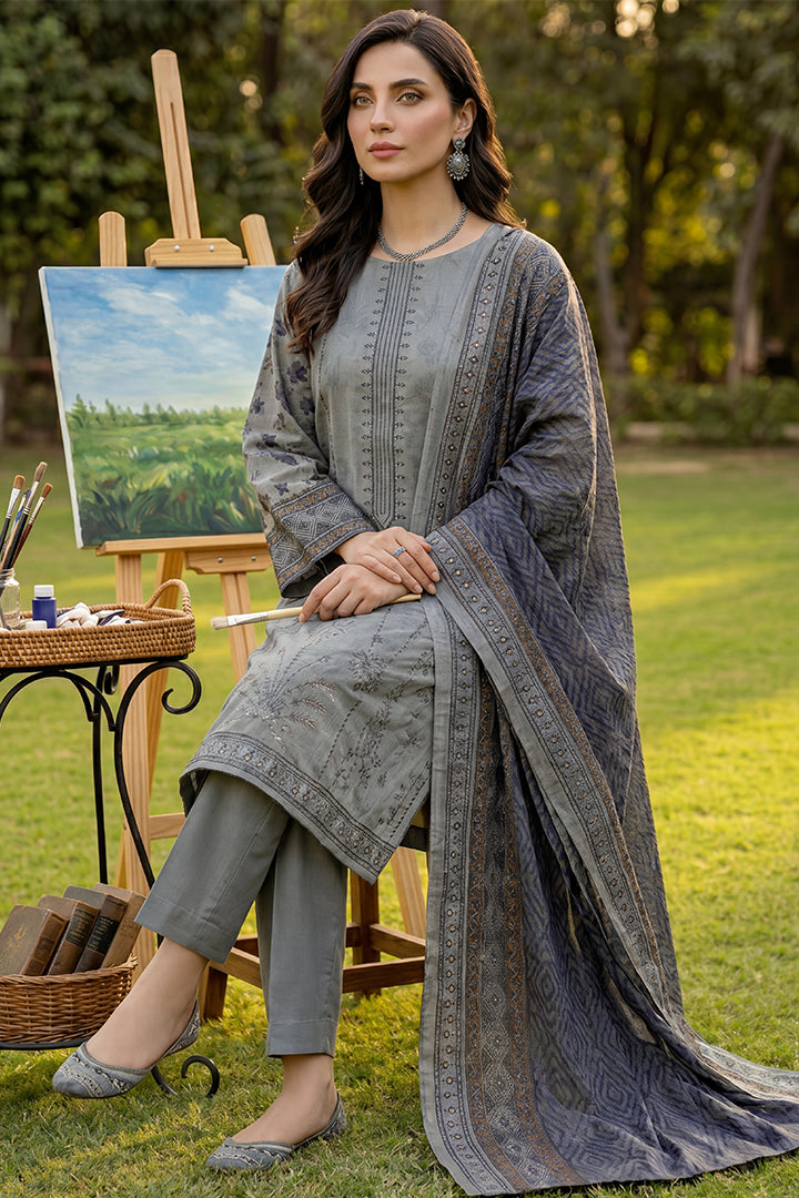 Rimal by UK Vol-41 3PC Unstitched Embroidered Lawn Suit (Grey)